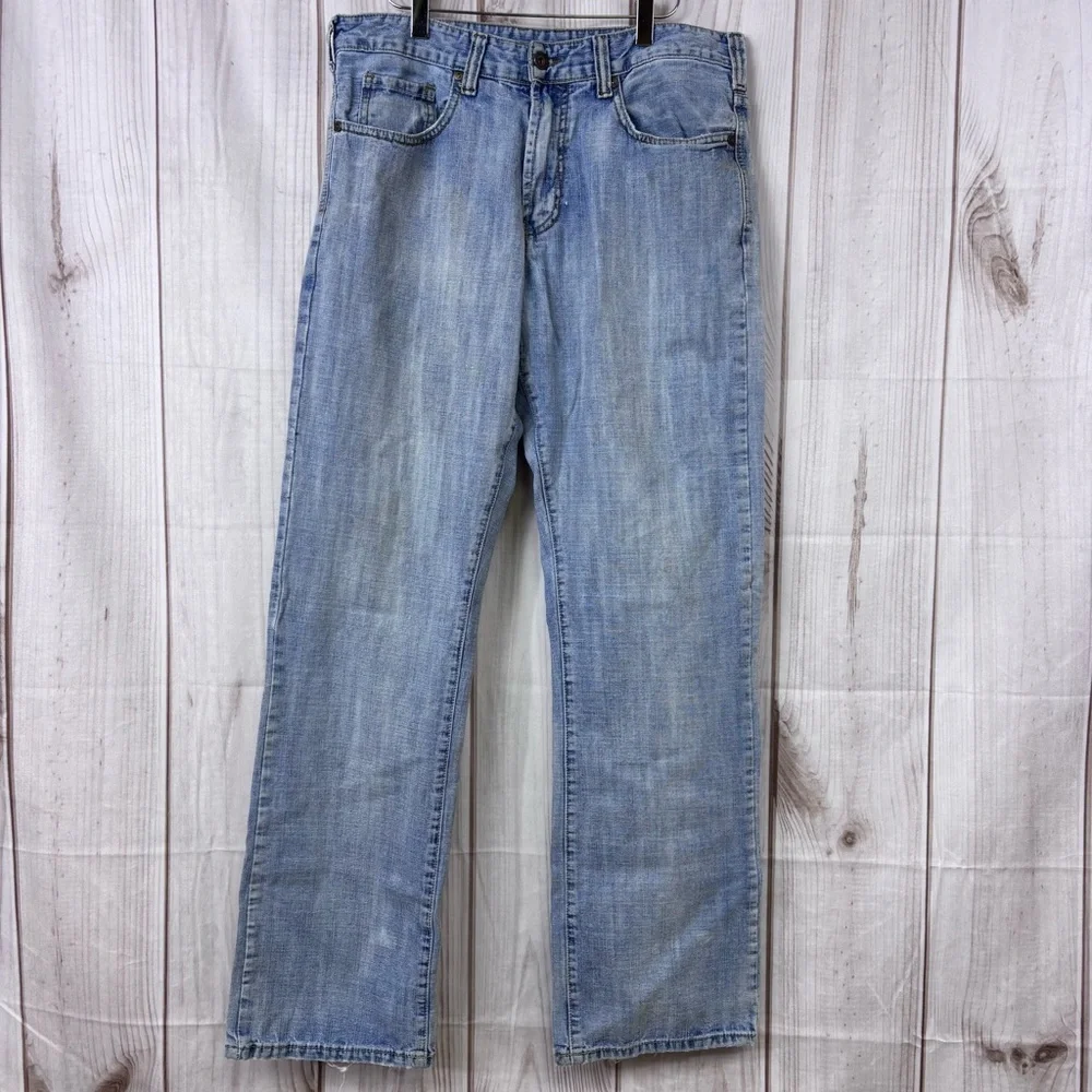 Flypaper Jeans Mens Light Wash Straight Leg Embroidered Skater Blue Size 32x34